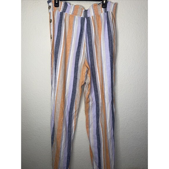 linen boho open side Button High waist Wide Leg Striped lagen Pants Large sexy - Picture 7 of 11